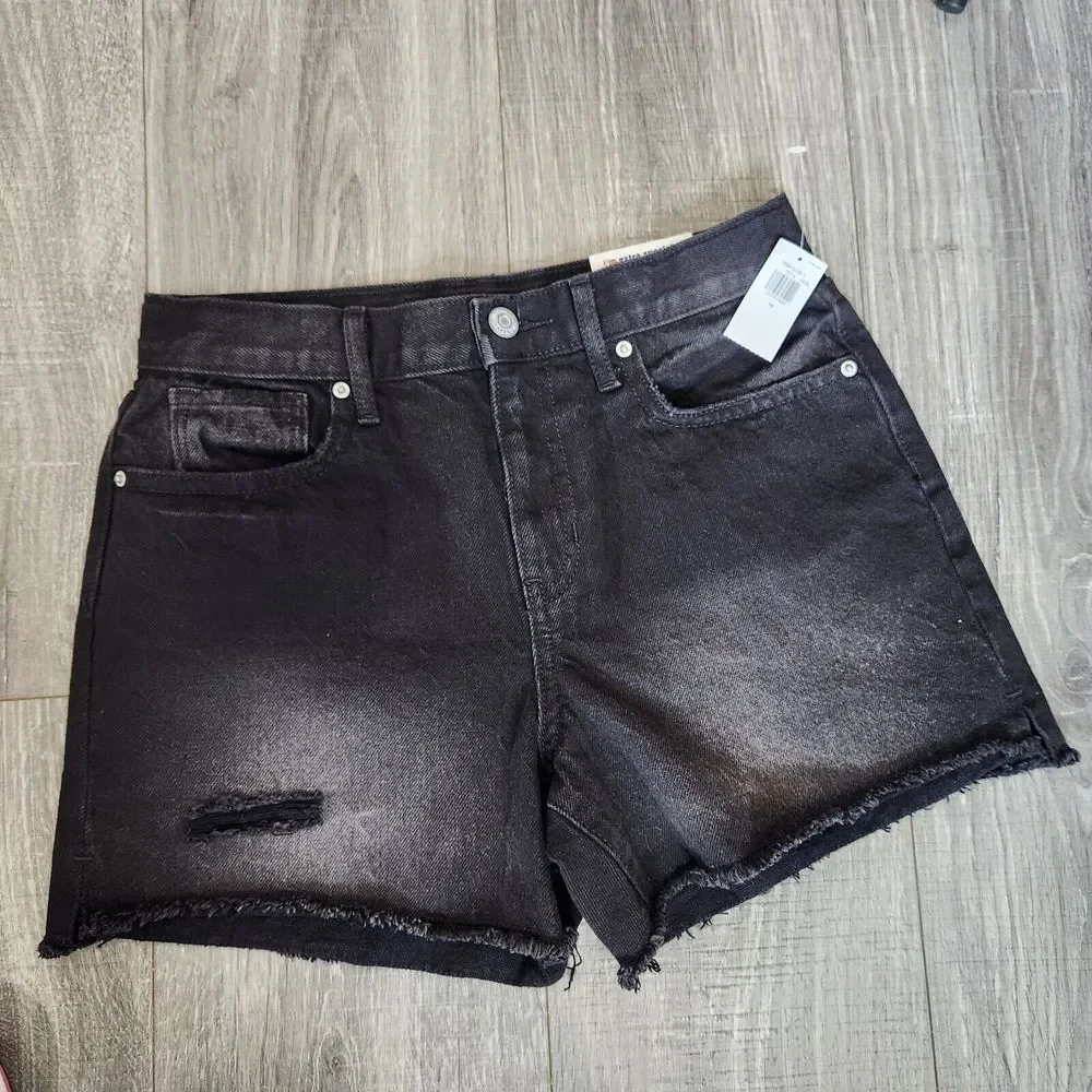 Old Navy Girls sz 14 Black Wash Denim‎ Shorts Distressed Frayed Hem NEW